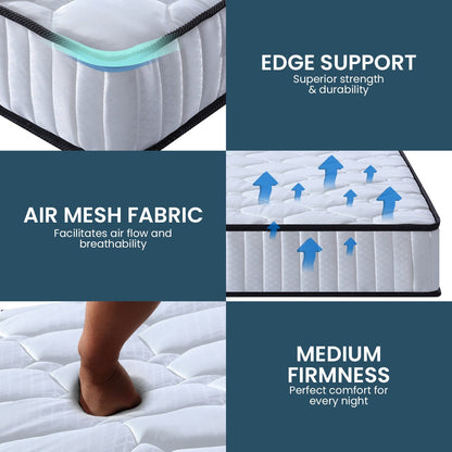 King Single Mattress Pocket Spring Comfort 203x107x21cm