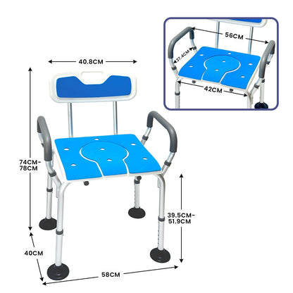 Adjustable Shower Chair With Armrests 58x40x74cm