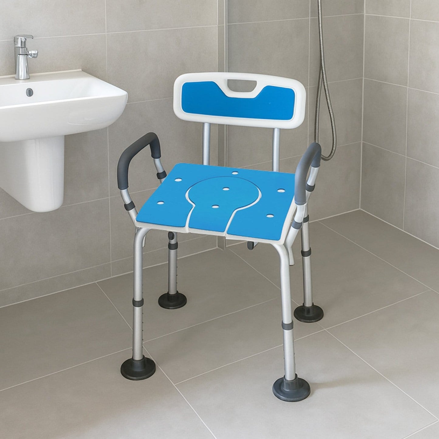 Adjustable Shower Chair With Armrests 58x40x74cm