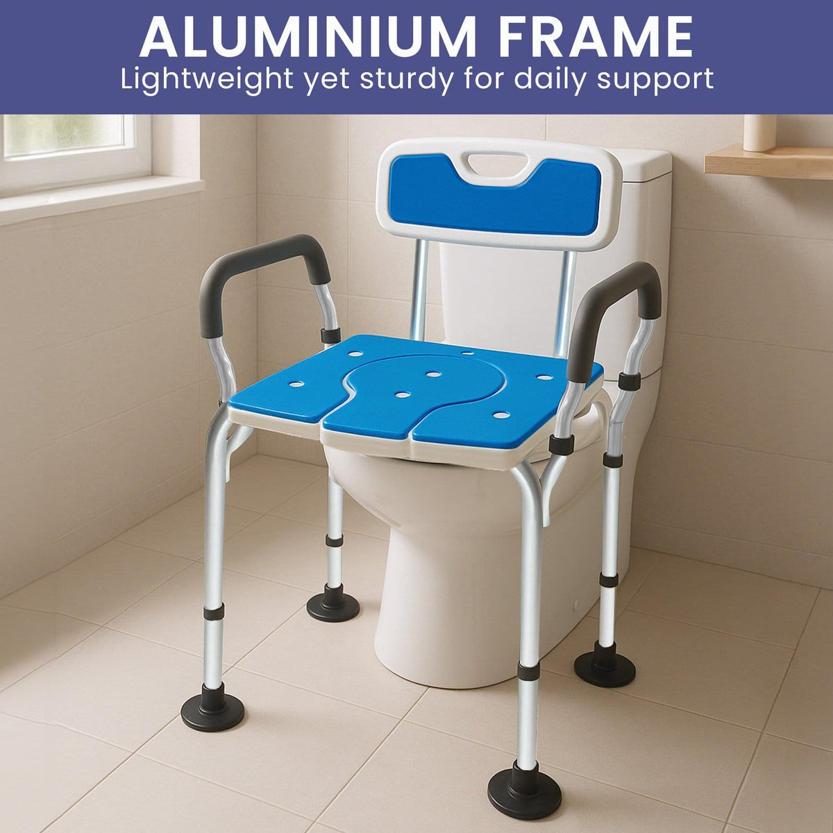Adjustable Shower Chair With Armrests 58x40x74cm