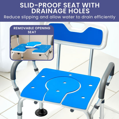 Adjustable Shower Chair With Armrests 58x40x74cm