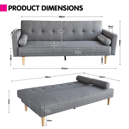 Grey Sofa Bed Lounge 214x88x83cm