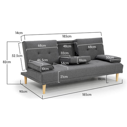 Grey Fabric Sofa Bed Lounge 185x90x82cm
