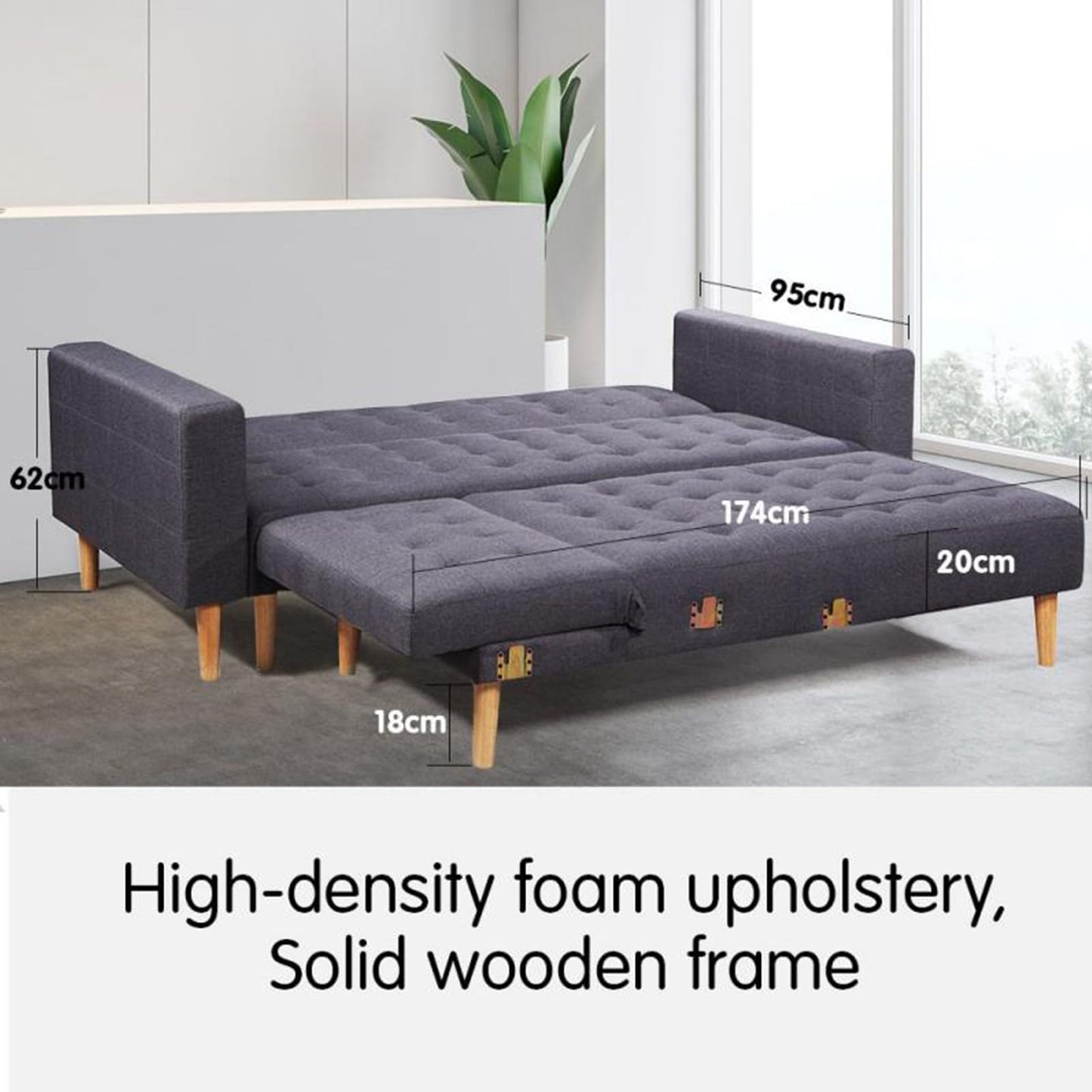 Corner Sofa Bed Dark Grey Fabric 187x95x79cm