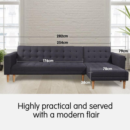 Corner Sofa Bed Dark Grey Fabric 187x95x79cm
