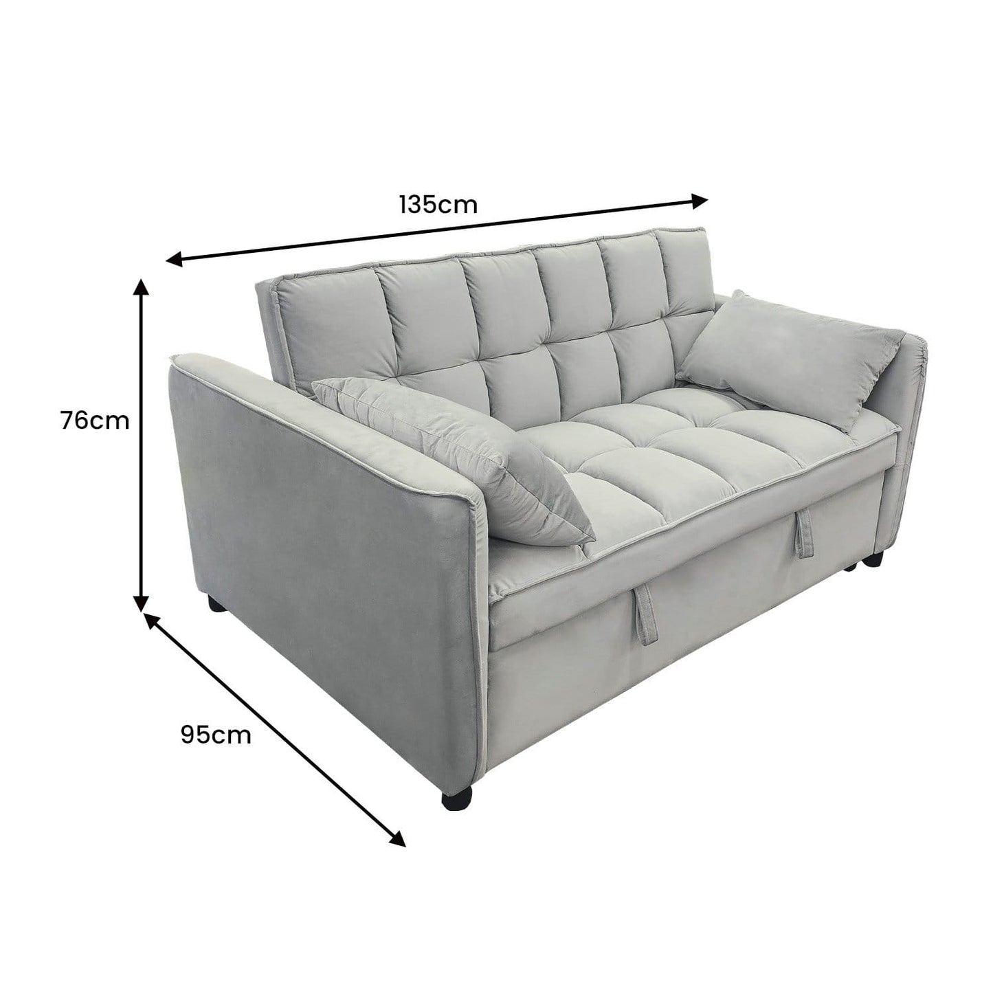 Grey sofa bed 135x95x76cm, detail