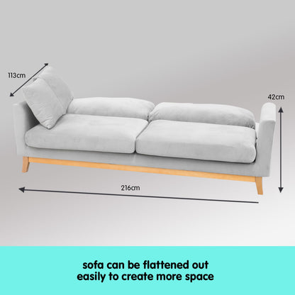 Grey Velvet Sofa Bed 216x92x85cm