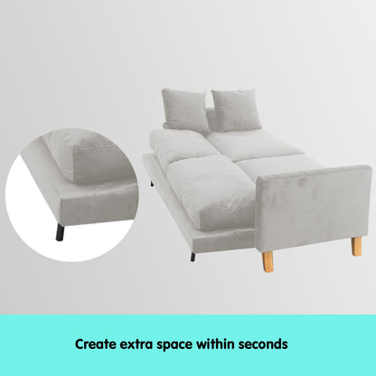 Grey Velvet Sofa Bed 216x92x85cm