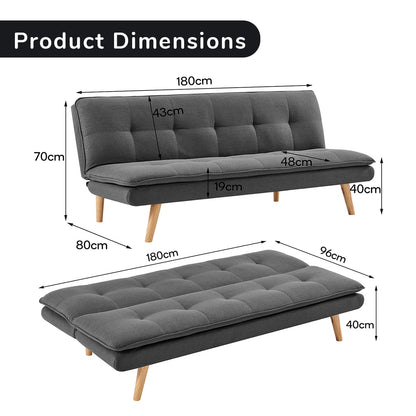 Grey Linen Sofa Bed Lounge 180x80x70cm