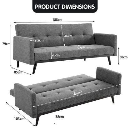 Grey 3-Seater Sofa Bed