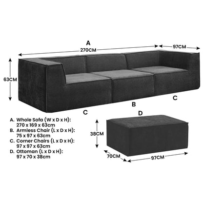 Black sofa 270x169x63cm, detail