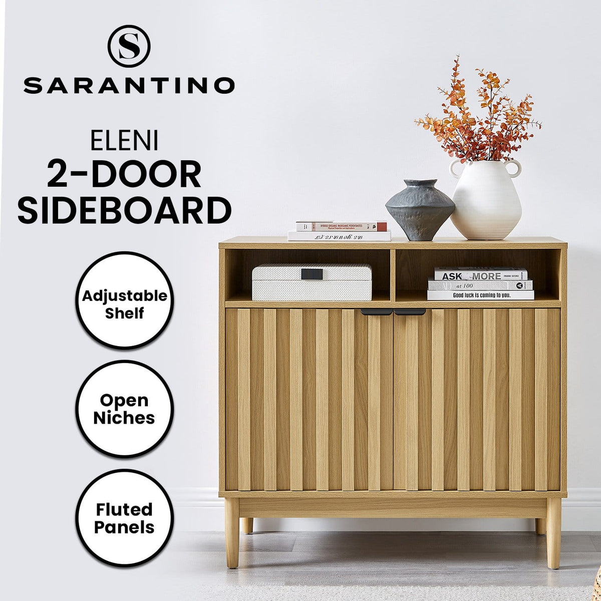 Natural Wood Sideboard Cabinet 88x40x82.5cm