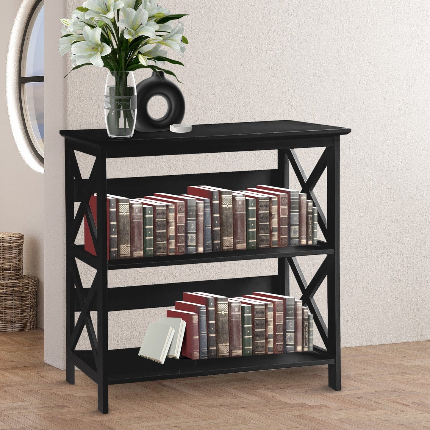3 Tier Bookshelf Black 80x30x82.5cm