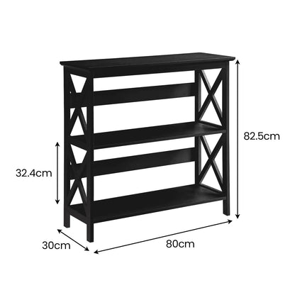3 Tier Bookshelf Black 80x30x82.5cm