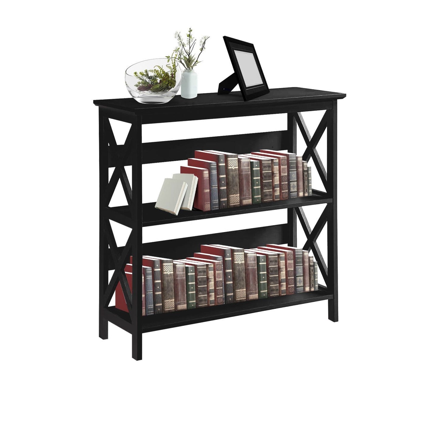 3 Tier Bookshelf Black 80x30x82.5cm