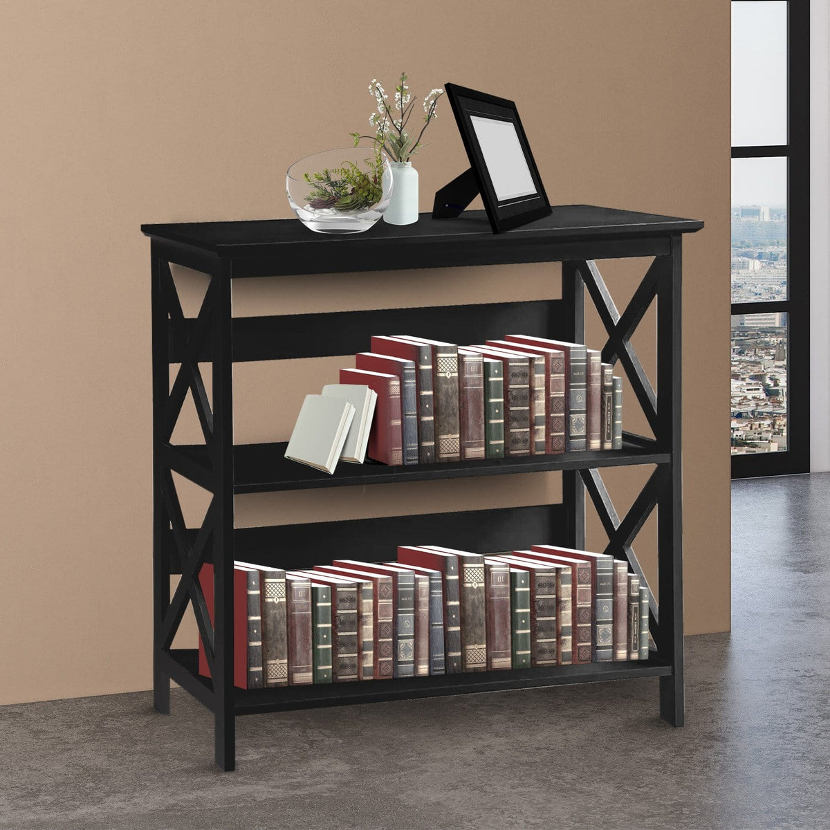 3 Tier Bookshelf Black 80x30x82.5cm