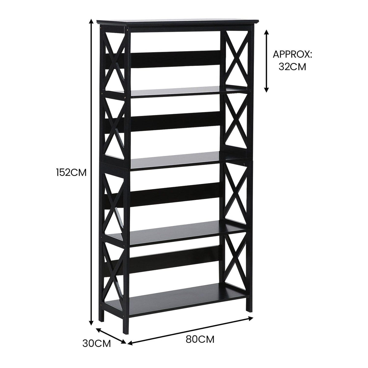 5 Tier Bookcase Modern 80x30x152cm