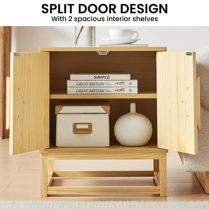 Bedside Table Natural Wood 48x40x55cm