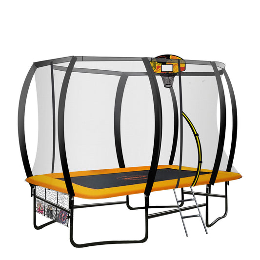 6 Ft X 9 Ft Rectangular Outdoor Trampoline With Basketball Set 