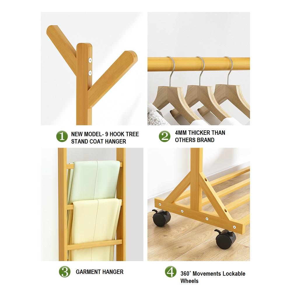 Portable Coat Stand Rack Rail With Shelf Bamboo Without Rack Rail Dark Brown