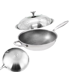 Stainless Steel 32Cm Non-Stick Stir Fry Cooking Kitchen Wok Pan With Lid