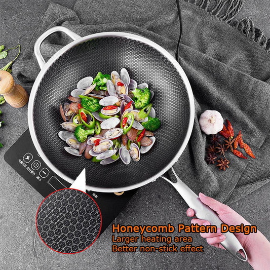 Stainless Steel 32Cm Non-Stick Stir Fry Cooking Honeycomb Single Sided