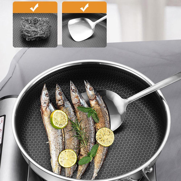  Stainless Steel Frying Pan Non-Stick Cooking Frypan 32Cm Honeycomb Double Sided