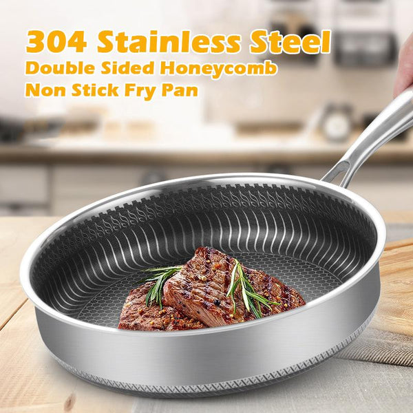  Stainless Steel Frying Pan Non-Stick Cooking Frypan 32Cm Honeycomb Double Sided