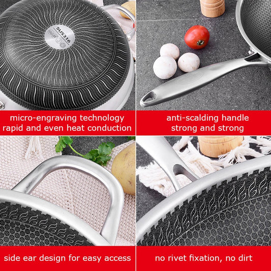 316 Stainless Steel 32Cm Non-Stick Stir Fry Cooking Lid Double Sided