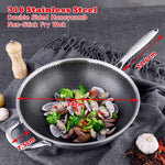 34Cm Stainless Steel Non-Stick Stir Fry Cooking Kitchen With Lid Honeycomb