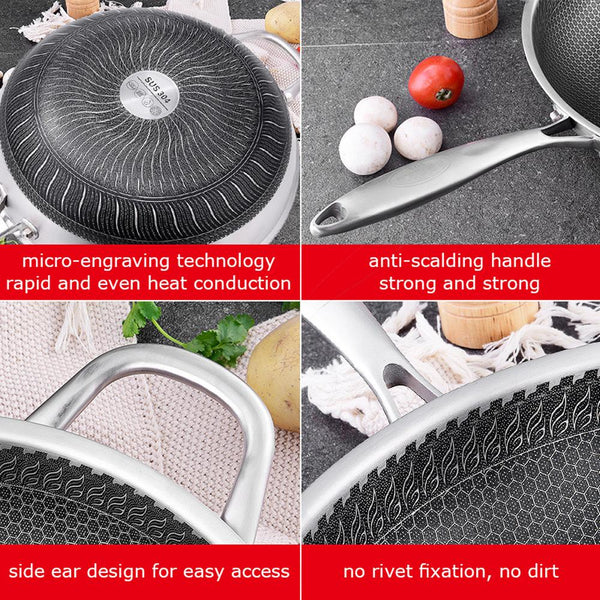  Stainless Steel 32Cm Non-Stick Stir Fry Cooking Kitchen Wok Pan Without Lid