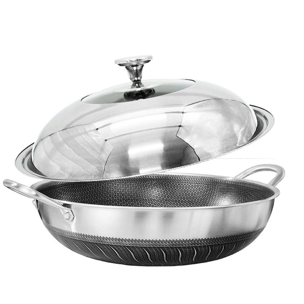  34Cm Stainless Steel Double Ear Non-Stick Stir Fry Cooking With Lid Double Sided