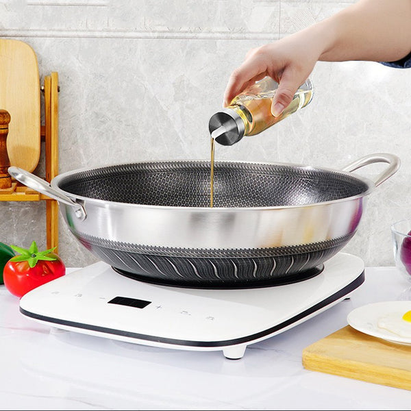  34Cm Stainless Steel Double Ear Non-Stick Stir Fry Cooking Kitchen Wok Pan