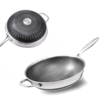 34Cm Stainless Steel Non-Stick Stir Fry Cooking Wok Pan Without Lid Honeycomb Double Sided