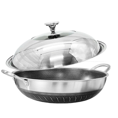 Double Ear Stainless Steel 38Cm Non-Stick With Lid Honeycomb Double Sided