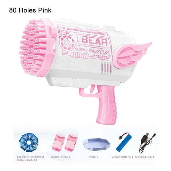  Electric Bubble Gun Machine Soap Kids Adults Outdoor Playtime Toy Pink