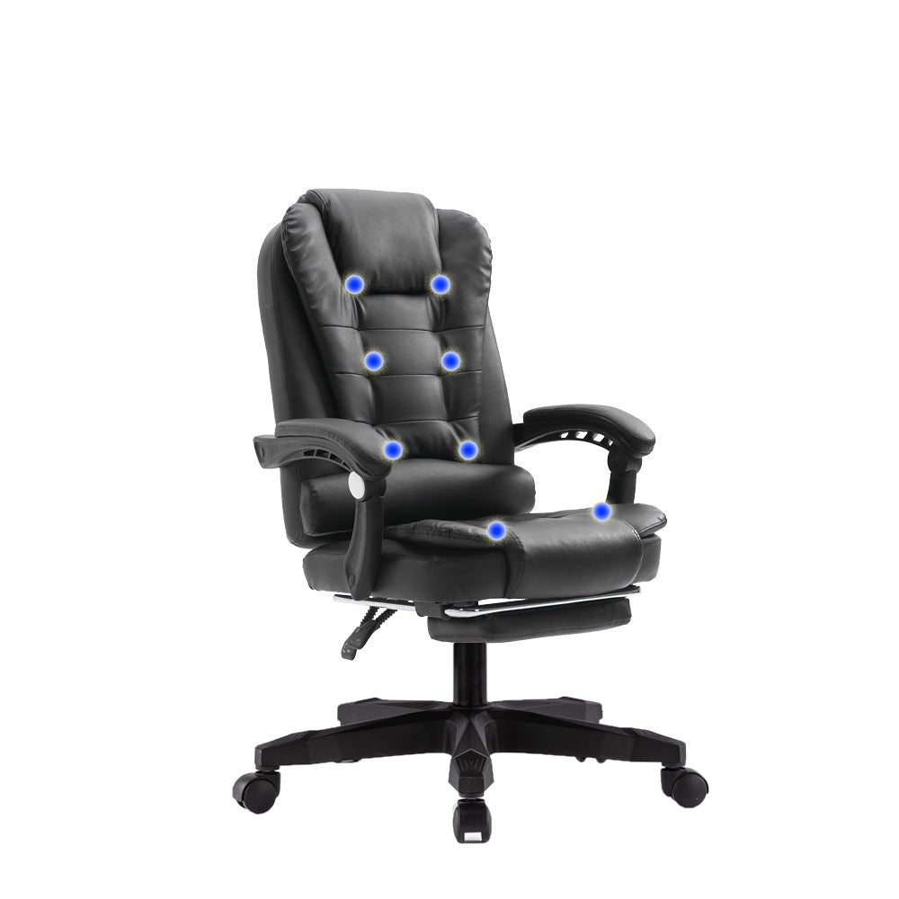 8 Point Massage Chair Office Computer Seat Footrest Recliner Pu Leather Amber