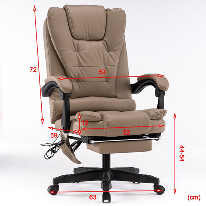 8 Point Massage Chair Office Computer Seat Footrest Recliner Pu Leather Amber