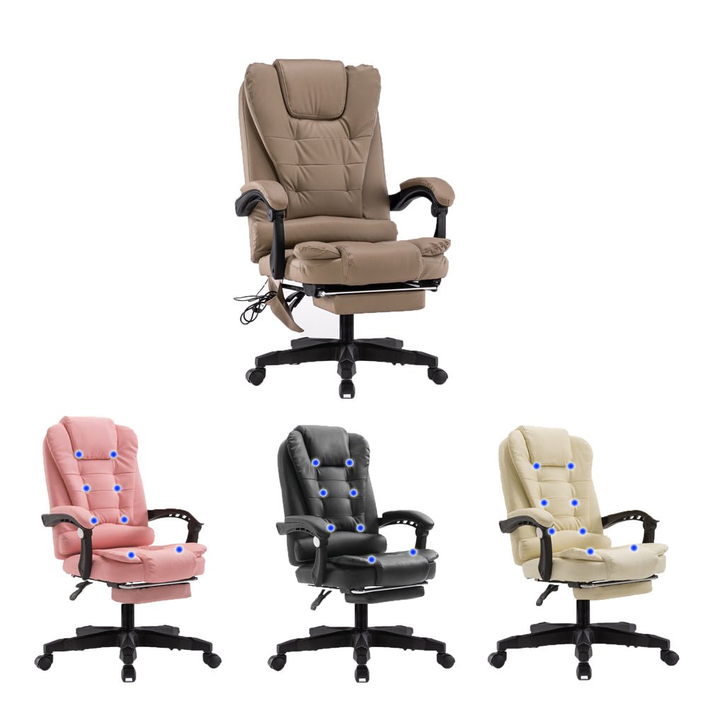 8 Point Massage Chair Office Computer Seat Footrest Recliner Pu Leather Amber