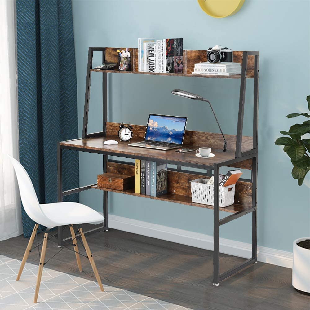 Computer Table Desk Book Storage Student Study Home Office Rustic Brown