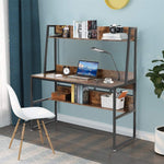 Computer Table Desk Book Storage Student Study Home Office Rustic Brown