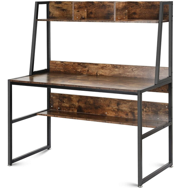  Computer Table Desk Book Storage Student Study Home Office Rustic Brown