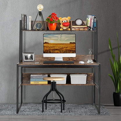 Computer Table Desk Book Storage Student Study Home Office Rustic Brown