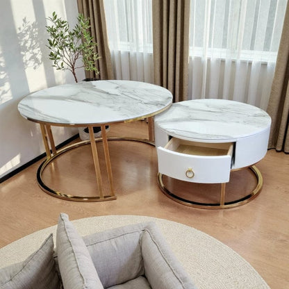 Marble Coffee Table Set Modern 80x80x45cm