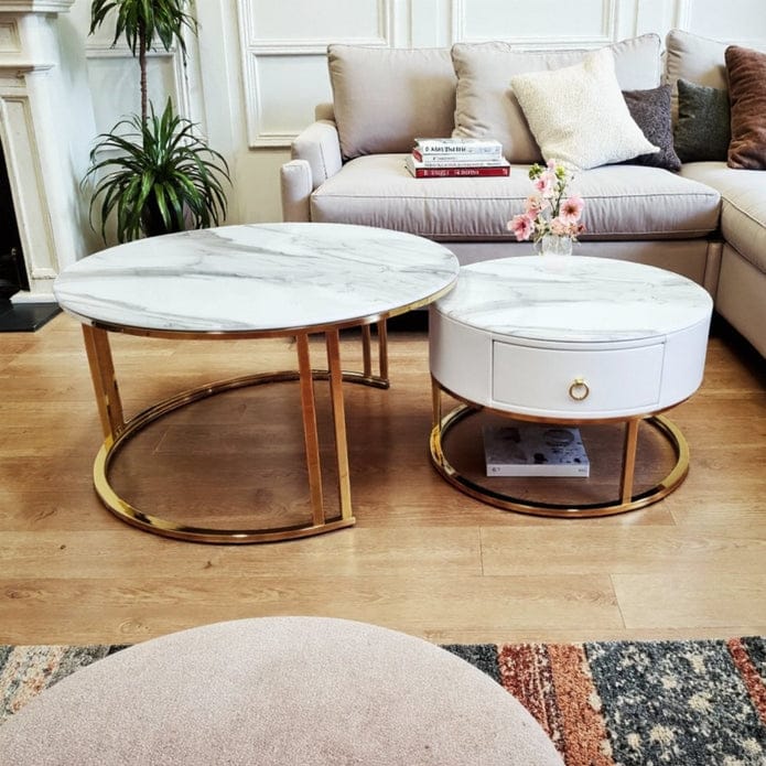 Marble Coffee Table Set Modern 80x80x45cm