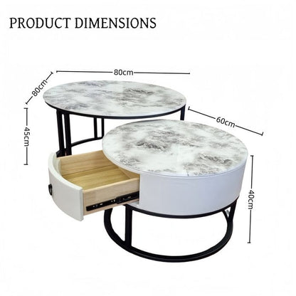 Marble Coffee Table Set Modern 80x80x45cm