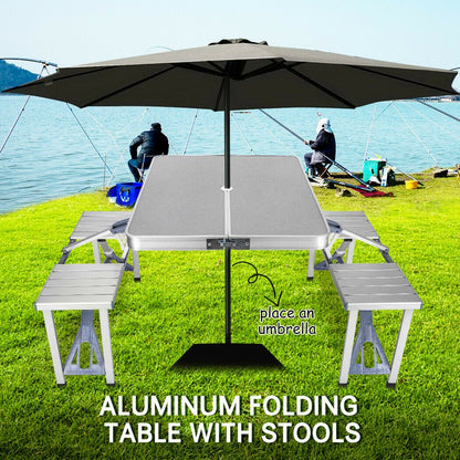 Folding Camping Table With Stools Set Portable Picnic Outdoor Garden Bbq Setting
