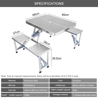 Folding Camping Table With Stools Set Portable Picnic Outdoor Garden Bbq Setting
