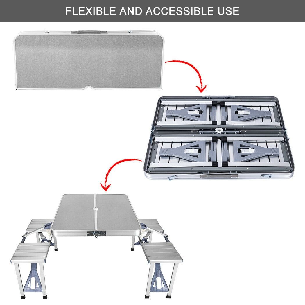 Folding Camping Table With Stools Set Portable Picnic Outdoor Garden Bbq Setting