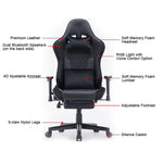 7 Rgb Lights Bluetooth Speaker Gaming Chair Racing Reclining Gaming Seat 4D Armrest Black Red